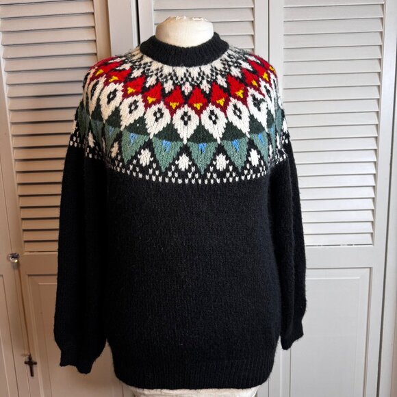 URBAN OUTFITTERS CADENCE INTARSIA SIZE SMALL BLACK FAIR ISLE OVERSIZED SWEATER - Picture 1 of 8